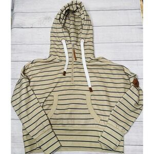 Wanakome‎ Leila Cropped Hoodie Sweatshirt Tan Navy Women's Size Medium